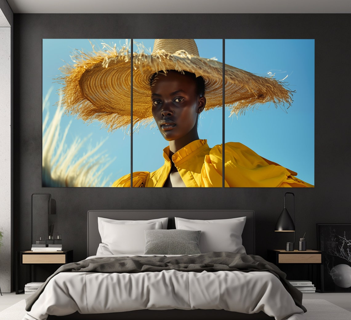 Beautiful African Woman In A Straw Hat Photo African Print African Wall Art Ethnic Woman Painting Black Beauty Wall Art - Image 3