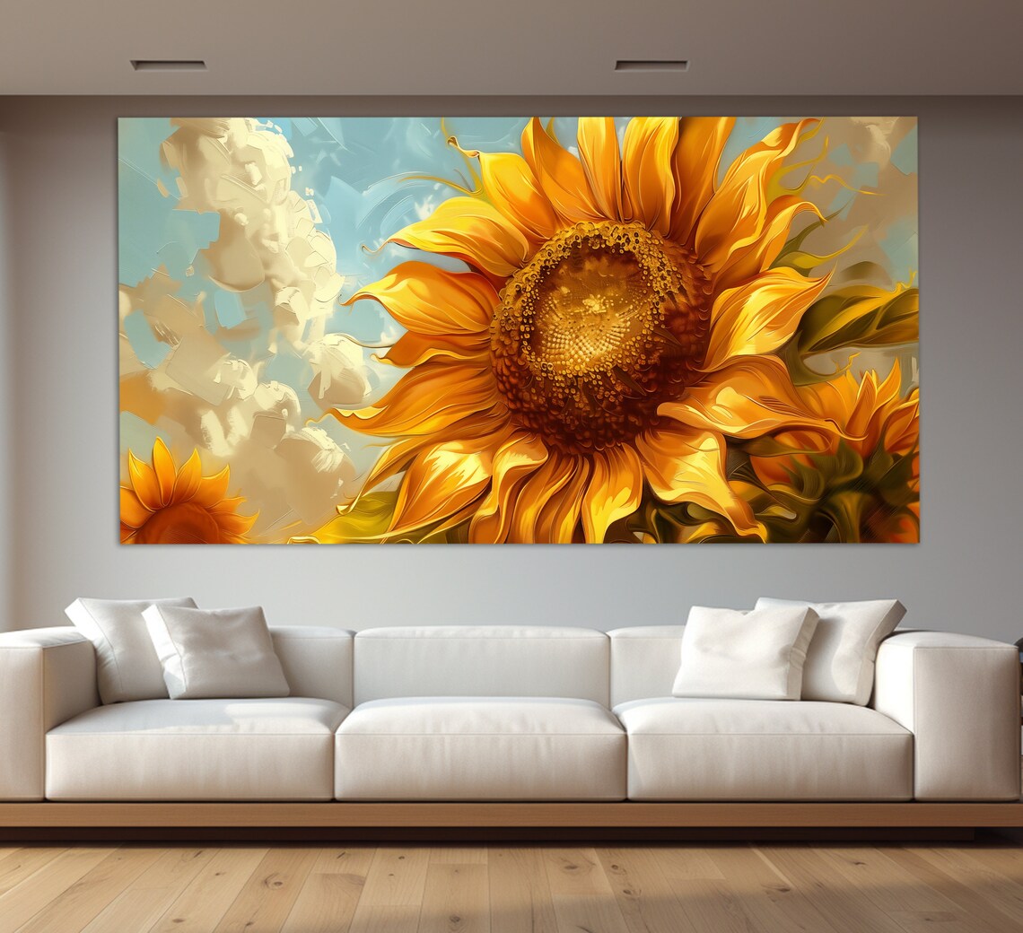 Sunflower Print In A Vintage Oil Painting Style Sunflowers Wall Art Abstract Sunflower Painting Romantic Gift Floral Art