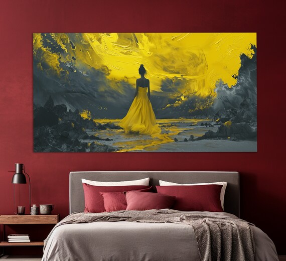Woman Yellow Dress Golden Sunset Avenue Art Chic Parisian Travel Style Poster