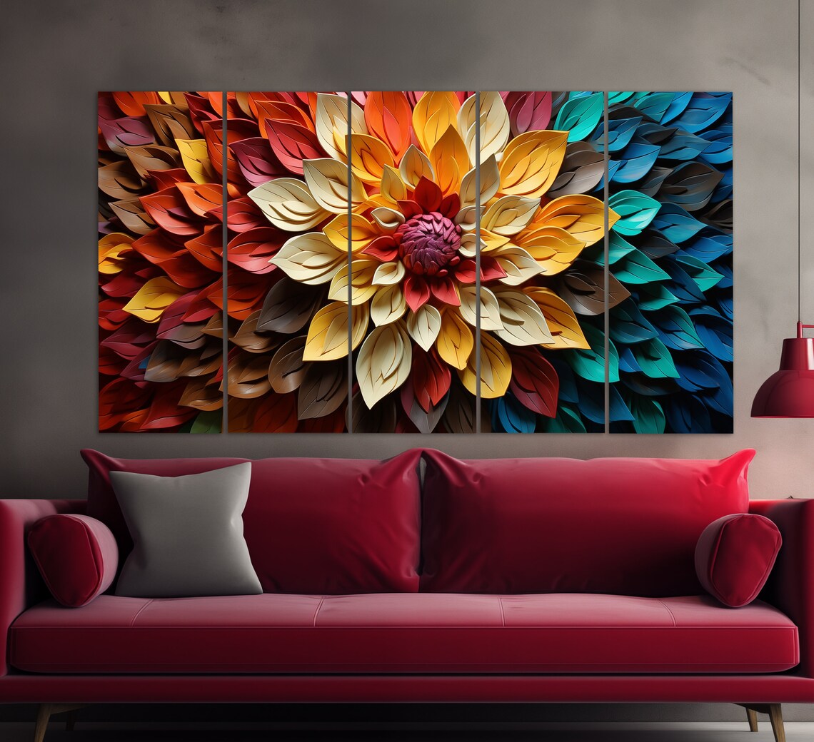 Colorful Layered Flower Rainbow Petals Abstract Floral Art Poster - Image 2