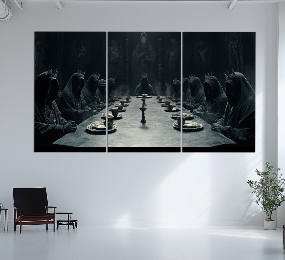Hooded Crowned Figures Dark Feast Table Medieval Fantasy Gothic Art Poster - Image 2