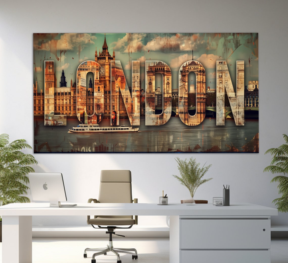 London England Landmarks Collage Typography Bold City Name Art Poster
