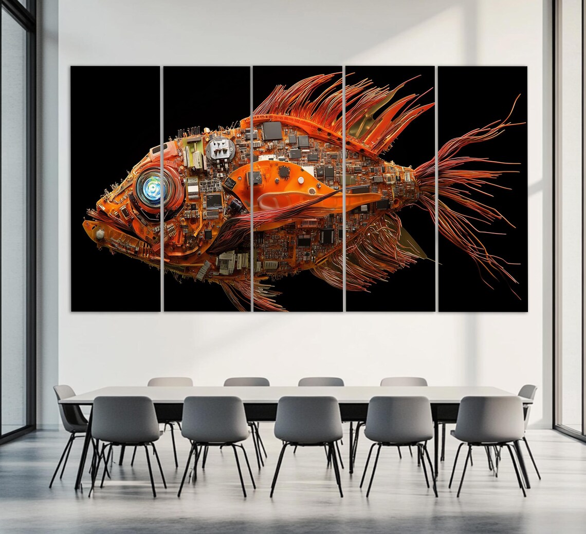 Abstract Robotic Fish Print Microchip Wall Art Electronics Wall Art It Company Wall Decor Robots Wall Art Innovations Wall Art - Image 5