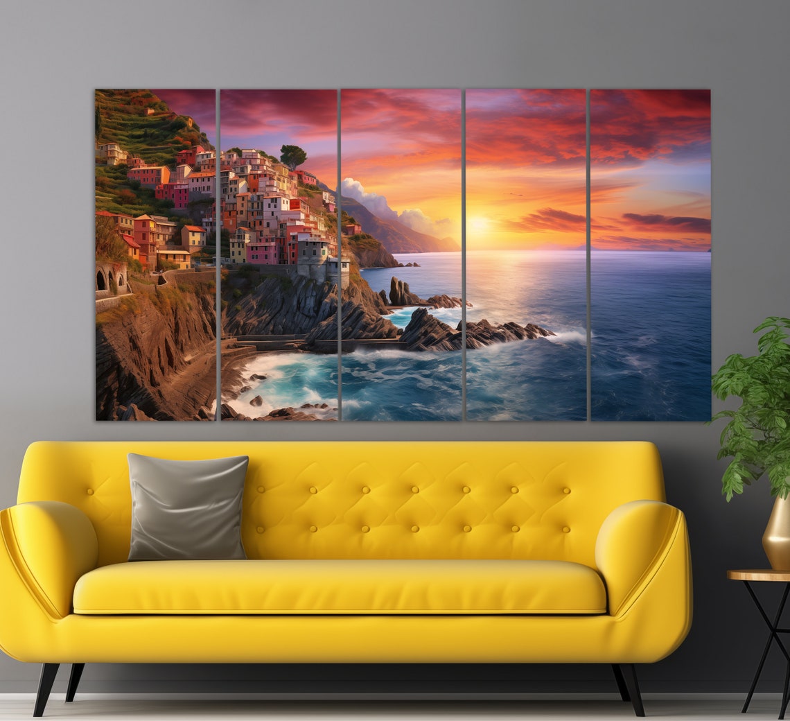 Amalfi Coast Cliffside Village Sea Sunset Italy Vintage Poster - Image 3