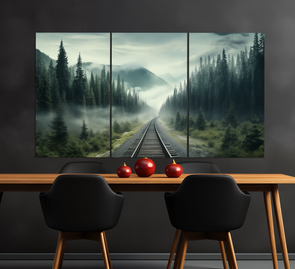 Railway Through The Foggy Forest, Travel Art Print - Image 6