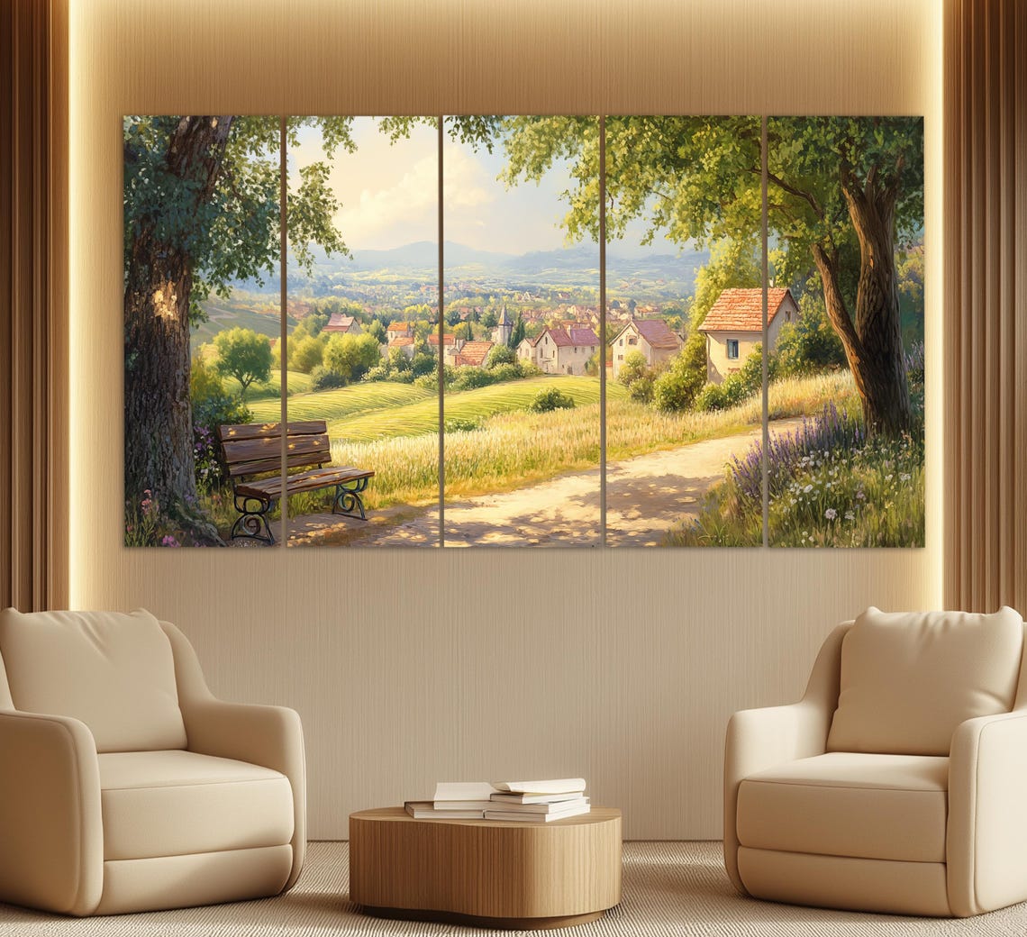 Scenic French Village Print In An Oil Painting Style Abstract French Wall Art Rustic Provence Painting Provence Wall Art - Image 2