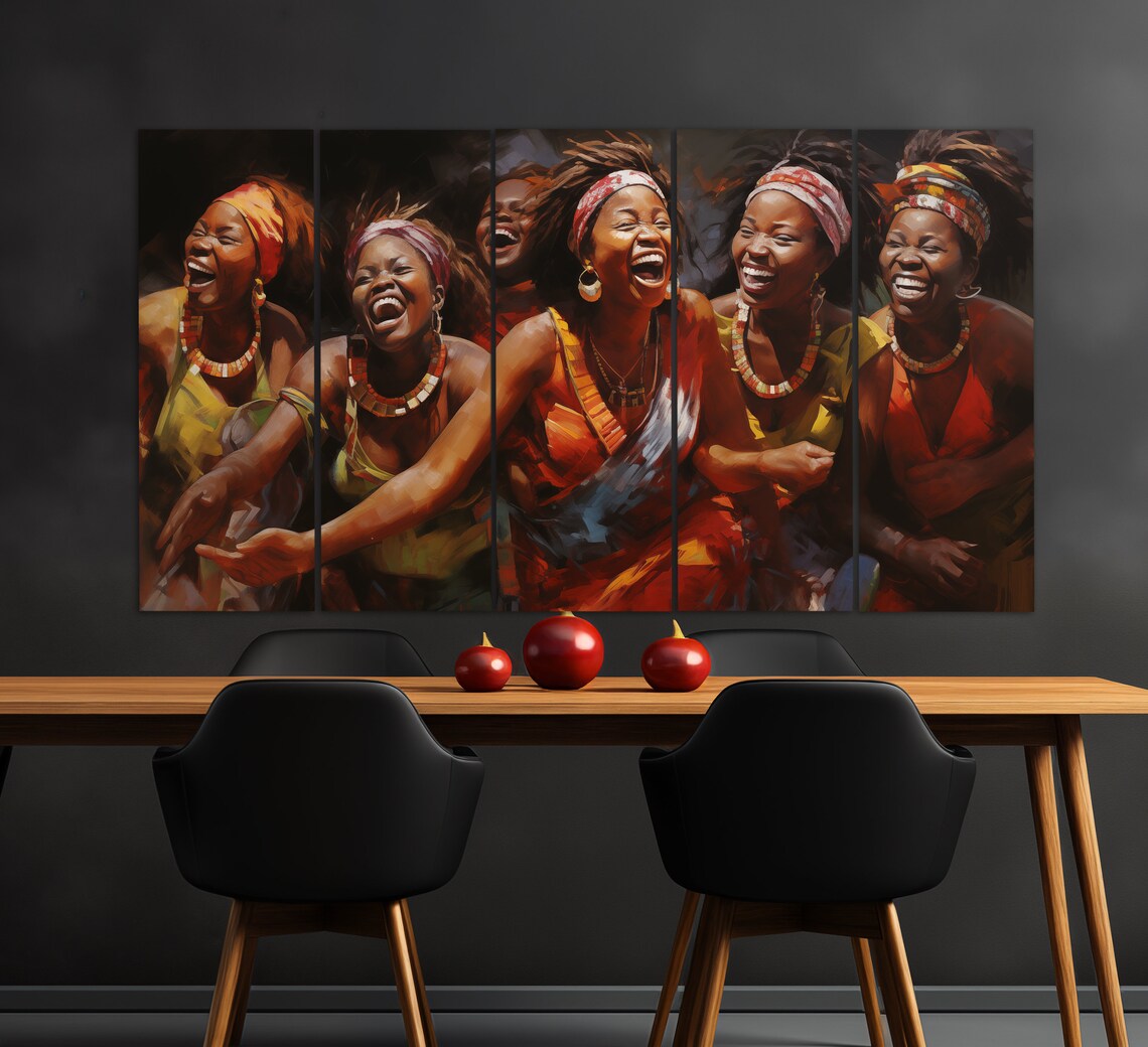 Abstract African Women Laughing Print In A Vintage Oil Painting Style Vintage African Wall Art Ethnic Painting African Wall Decor - Image 2