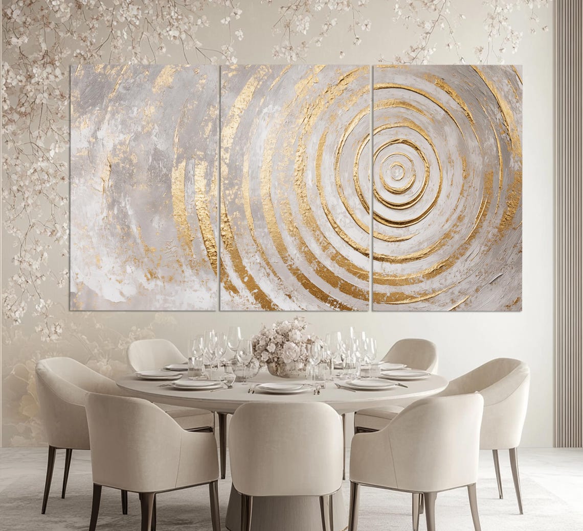 Golden Spiral Circles Abstract Luxury Gold And White Modern Art Print - Image 4