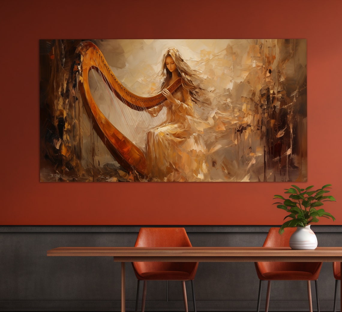 Abstract Harpist Girl Print In Retro Oil Painting Style Harp Painting Harp Teacher Gift Harpist Gift Music School Decor - Image 4
