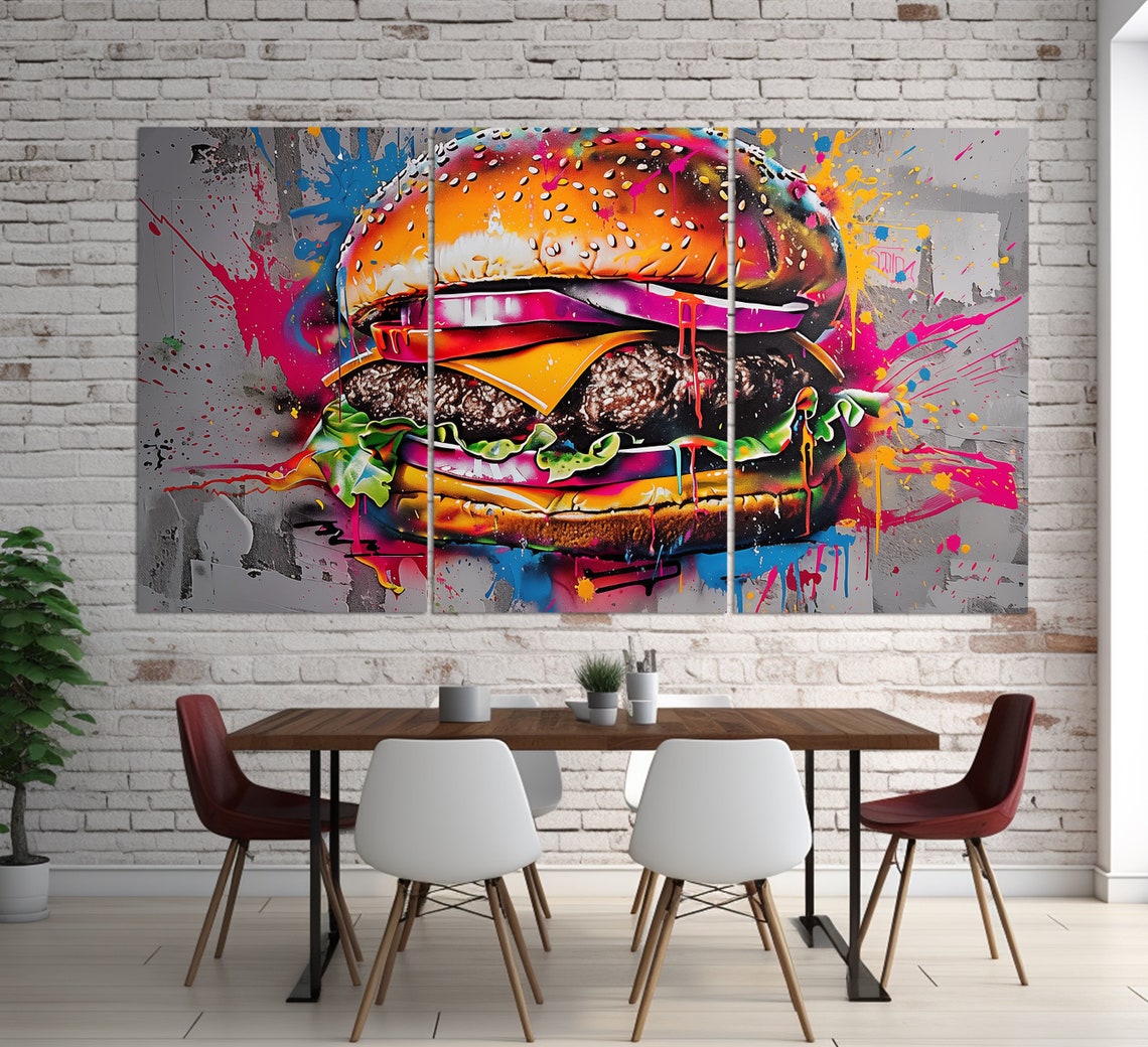 Graffiti Cheeseburger Pop Art Splatter Colorful Kitchen Wall Art - Image 6