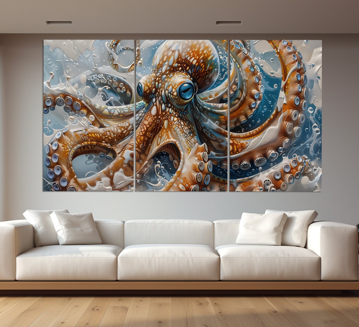 Abstract Octopus, Oil-Painting Style Underwater Art Print - Image 3