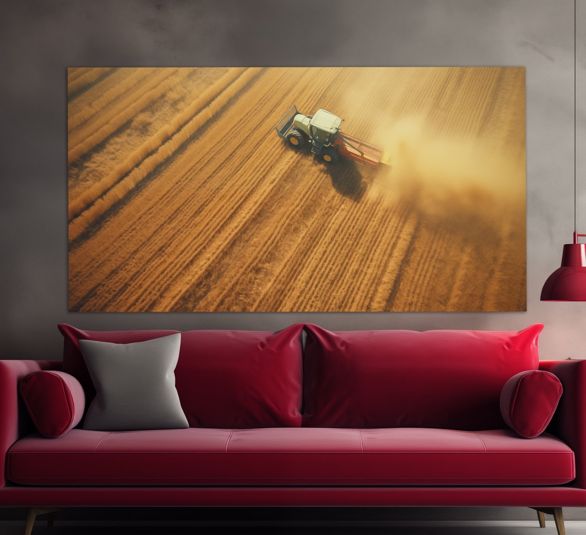 Golden Wheat Field Harvester Aerial Rustic Harvest Farm Poster - Image 3