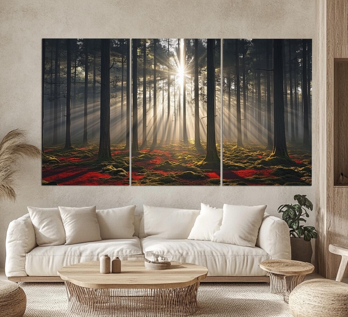 Scenic Sunrise in Forest Poster Print, Nature Landscape - Image 3
