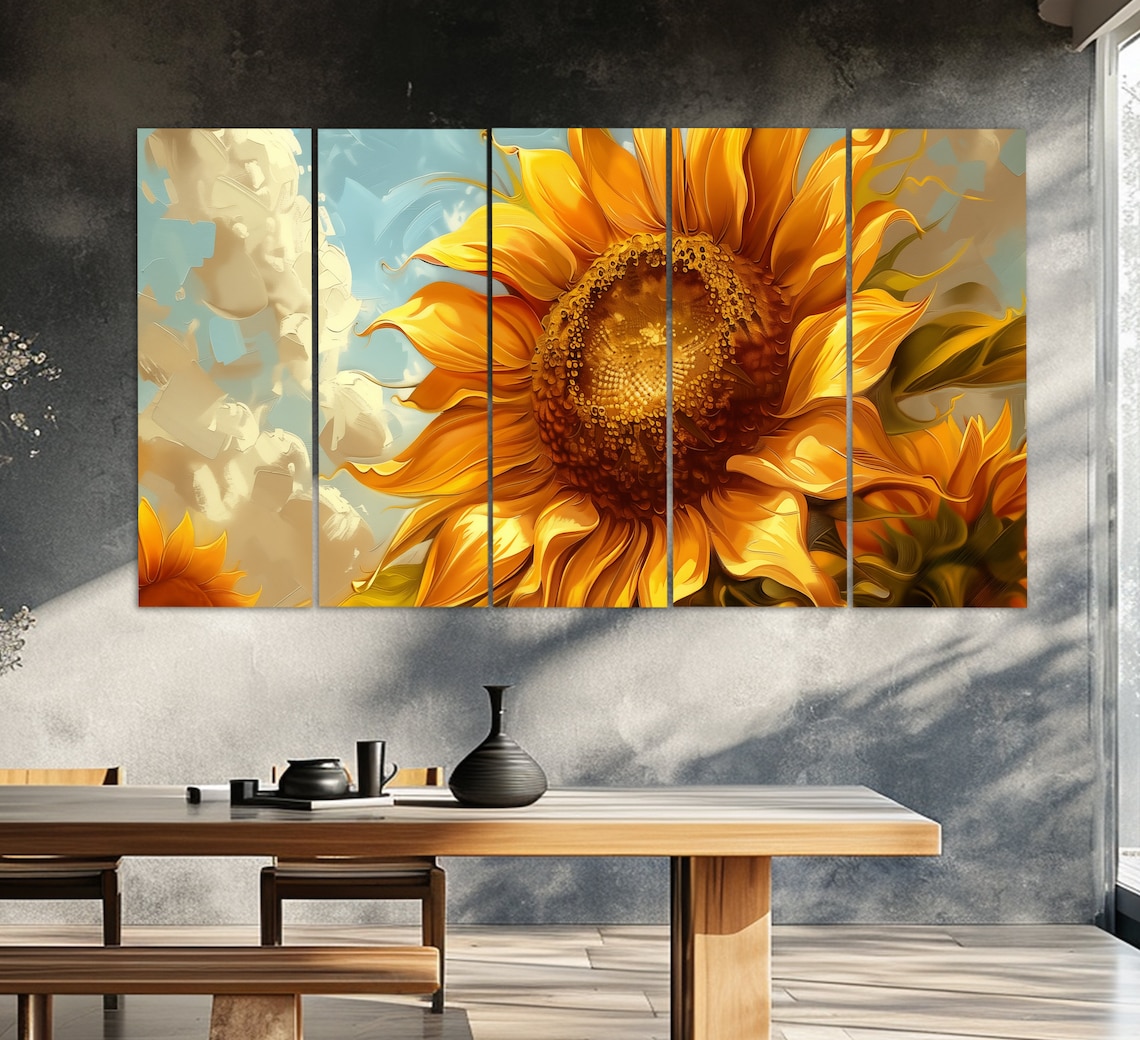 Sunflower Print In A Vintage Oil Painting Style Sunflowers Wall Art Abstract Sunflower Painting Romantic Gift Floral Art - Image 2