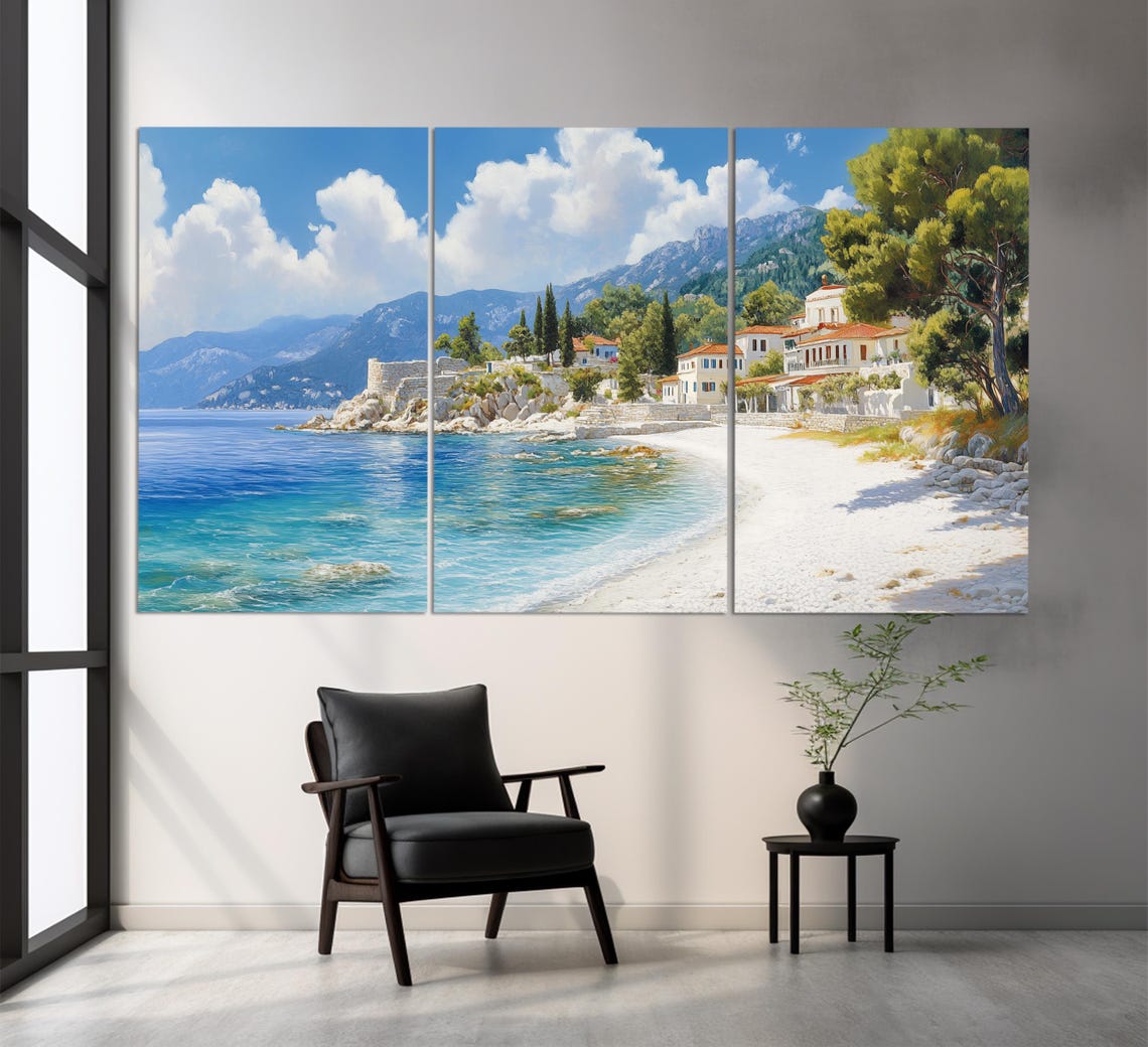 Thassos Greece White Beach Old Town Blue Aegean Coast Travel Poster - Image 3