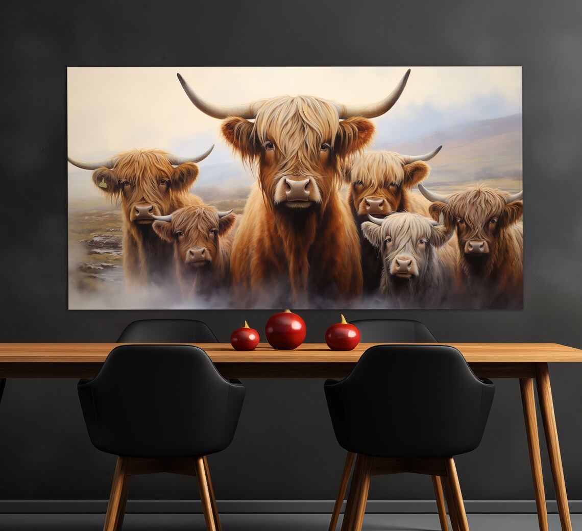 Highland Cows Family, Neutral Painting Style Art Print - Image 3