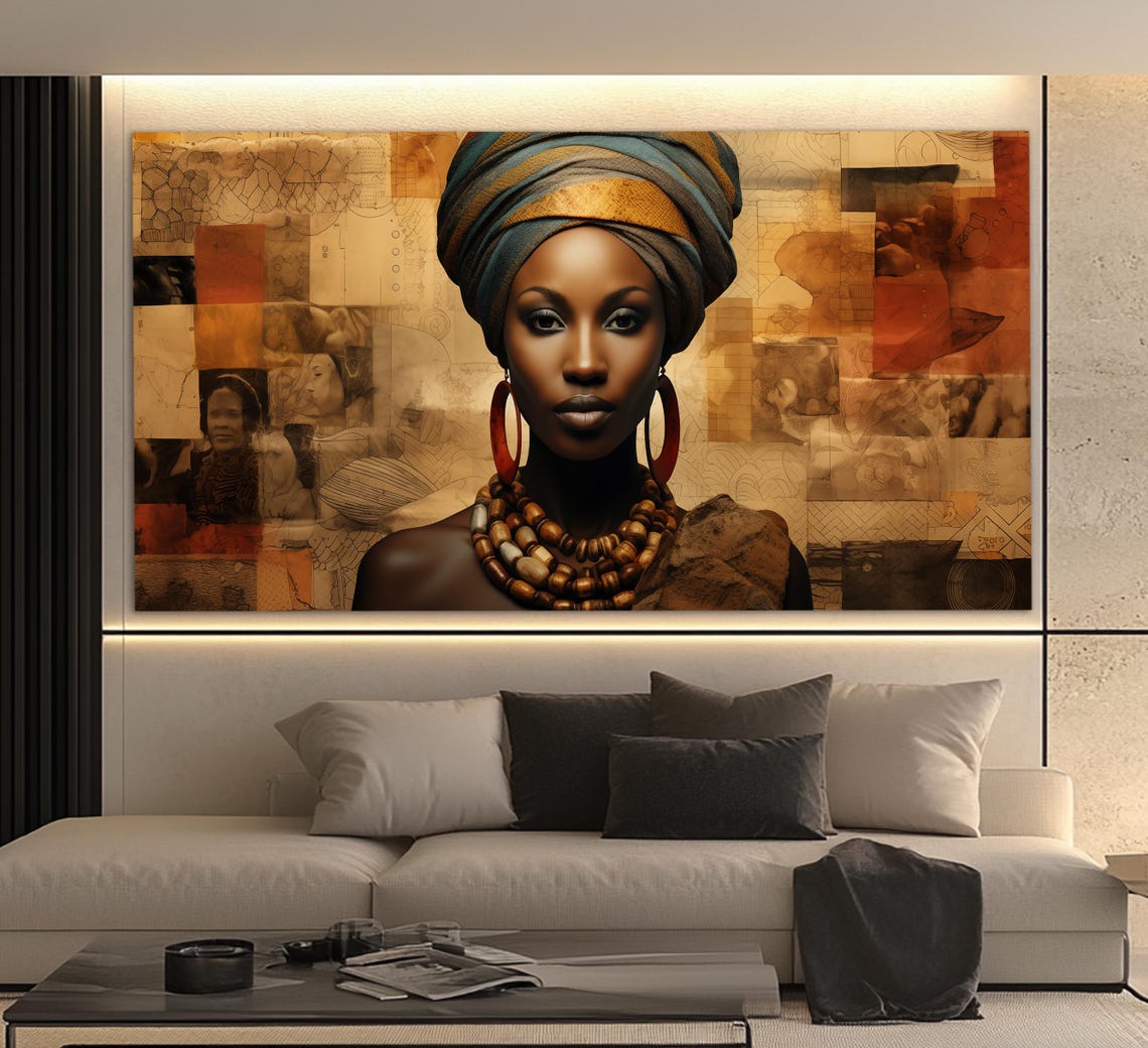 African Woman Portrait Print In A Vintage Oil Painting Style Ethnic Wall Art Ethnic Woman Painting African Wall Decor - Image 6