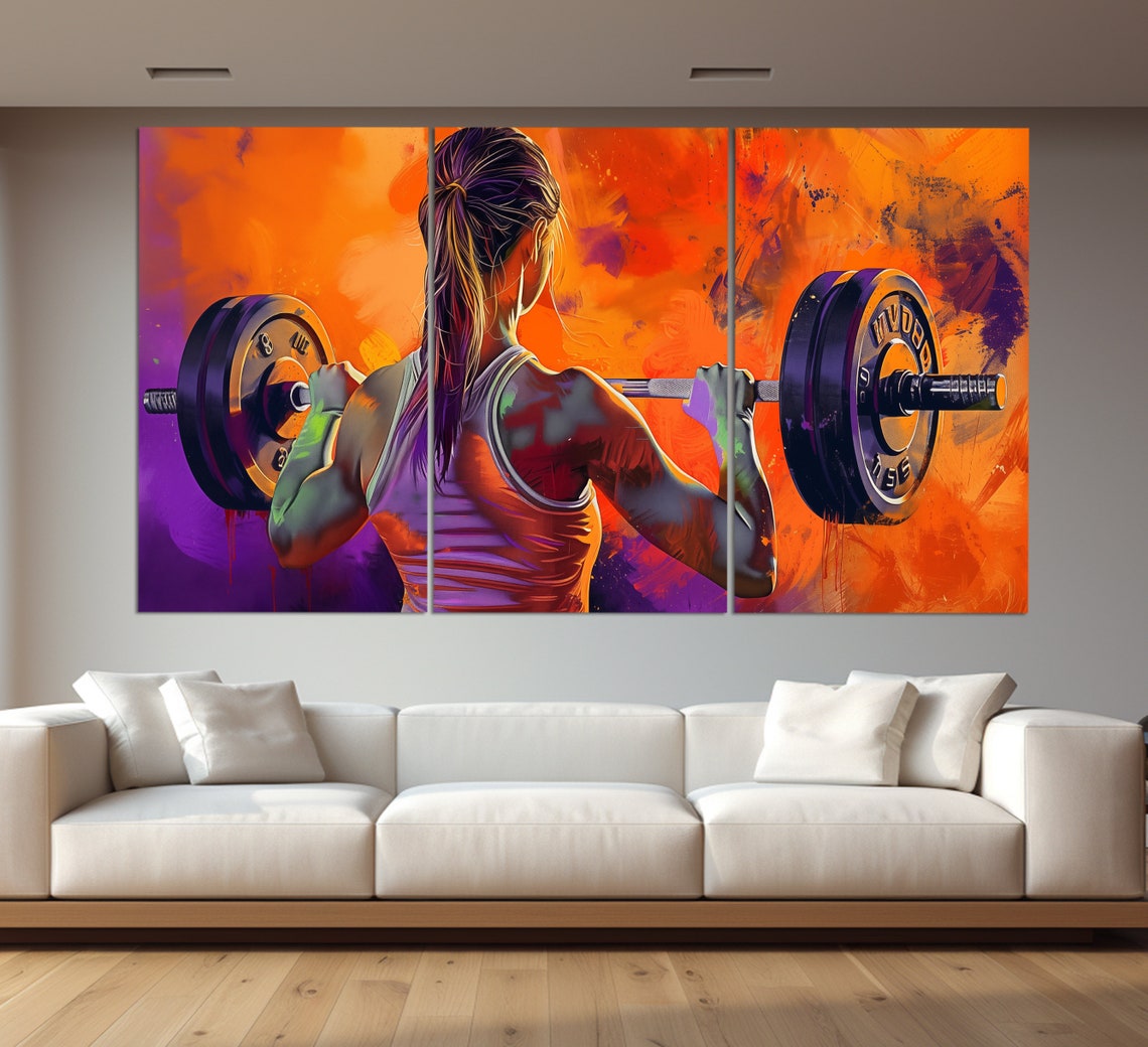 Woman Workout Wall Art Gym Wall Decor Abstract Weightlifting Print In An Oil Painting Style Fitness Wall Art Fitness Painting - Image 3
