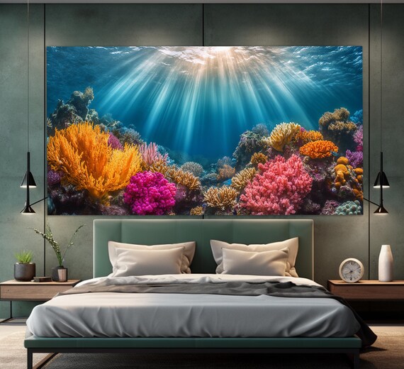 Coral Reefs Print In A Painting Style Underwater Wall Art Underwater Painting Diving Wall Art Divers Club Decor Diver Gift