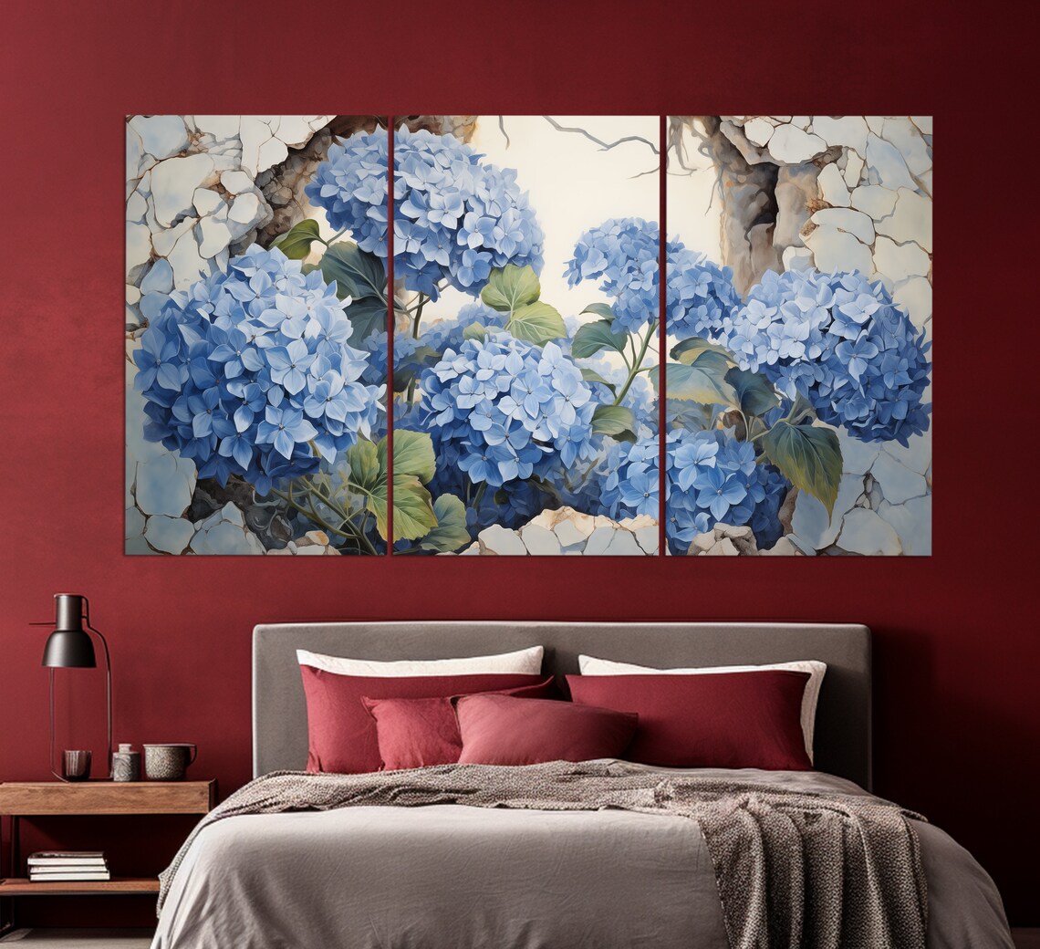 Blue Hydrangea Flowers, Floral Abstract Painting