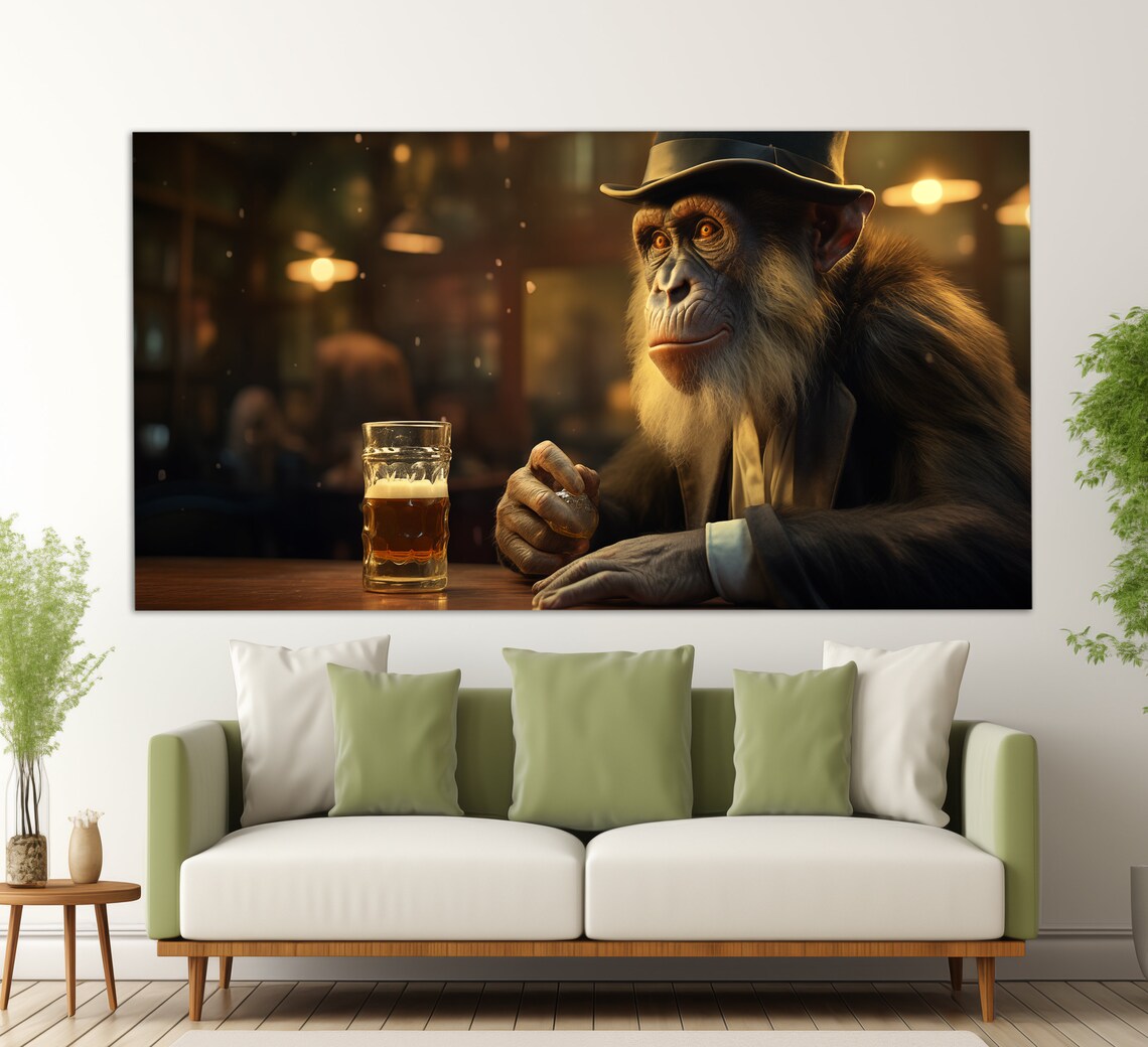 Old Monkey In Pub Abstract Pub Art, Beer Lover Gift - Image 3