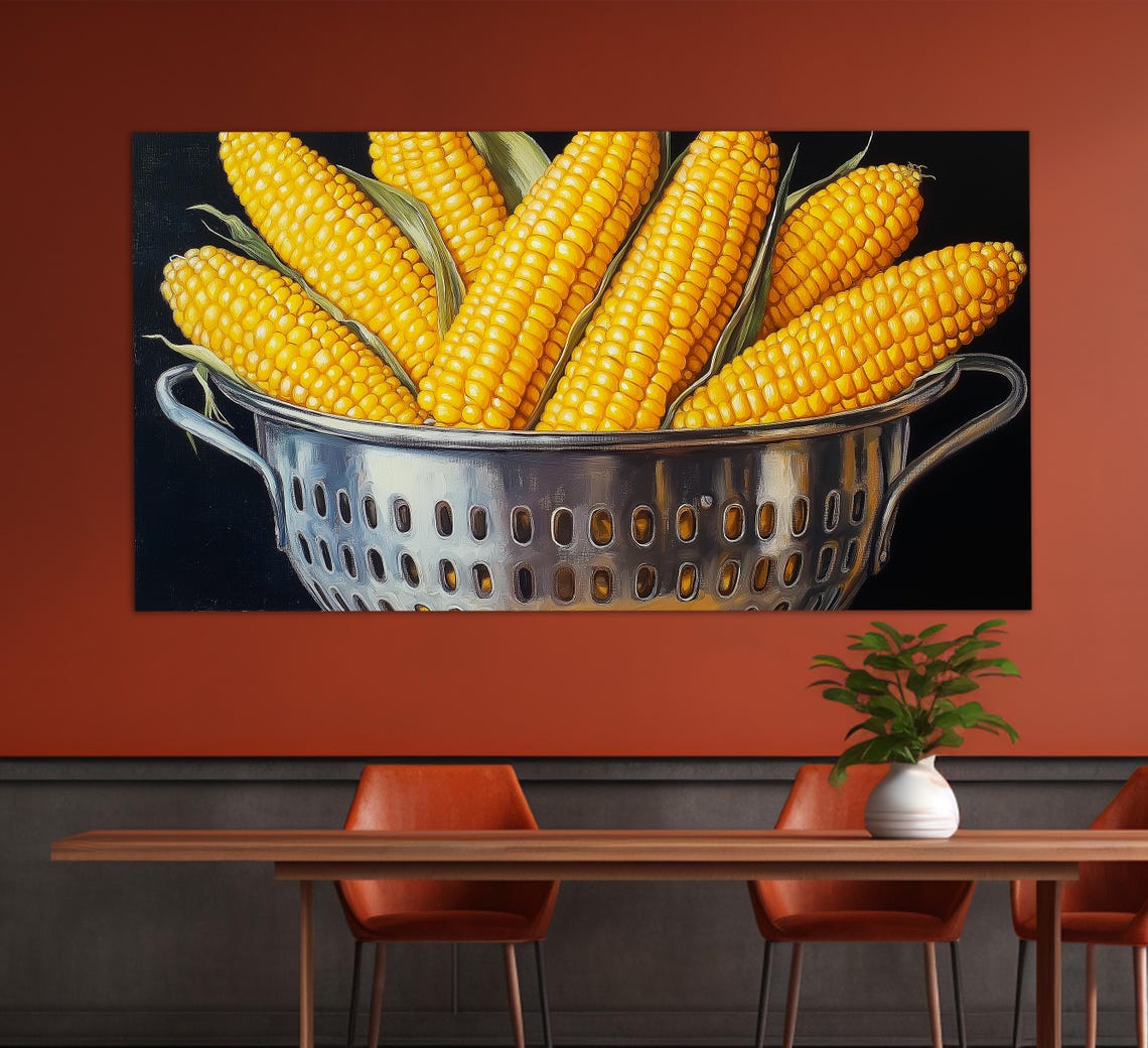 Golden Corn Cobs In Vintage Metal Colander Still Life Kitchen Poster