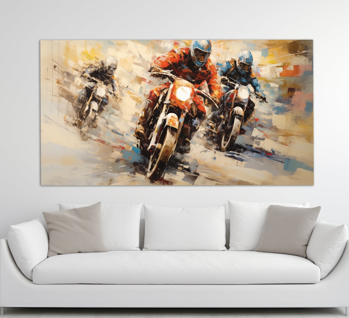 Road Racing Motorcycles Oil Painting Style Three Racers Speed Poster - Image 4