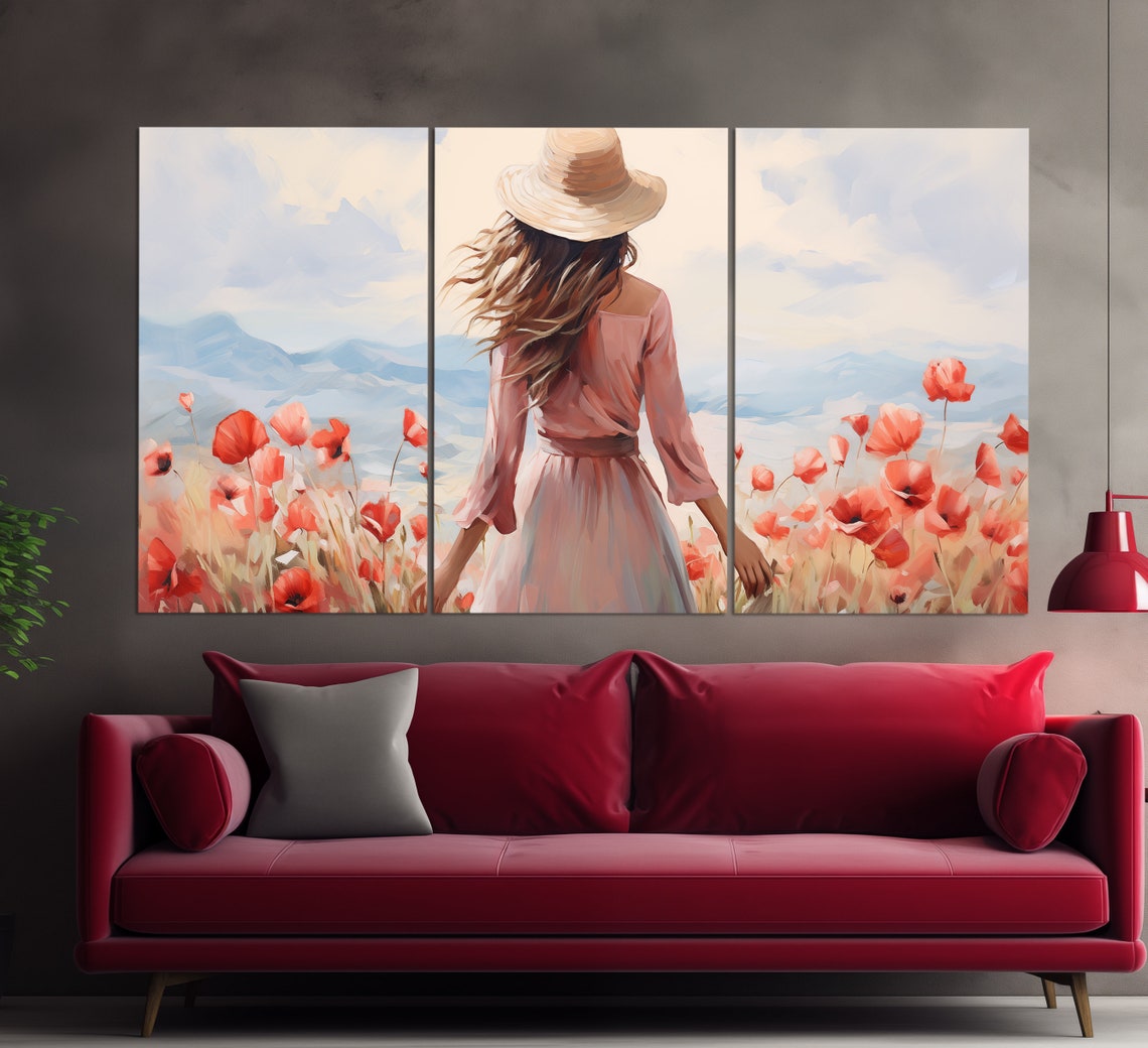 Girl In A Poppy Field Print In A Vintage Oil Painting Style Floral Wall Decor Romantic Wall Art Poppy Field Painting - Image 6