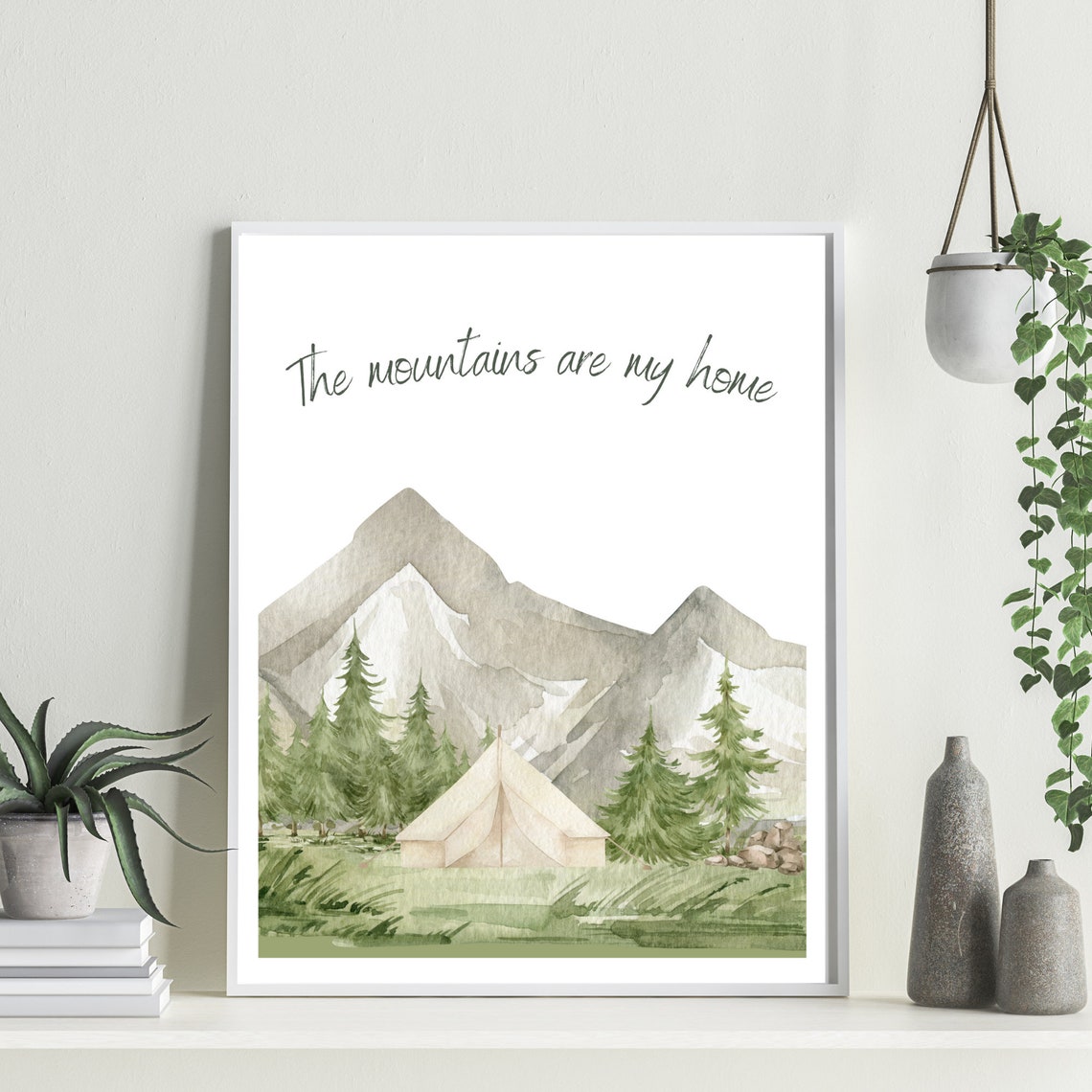 Summer Watercolor Mountains Are My Home Mountain And Tent Scene Print - Image 2