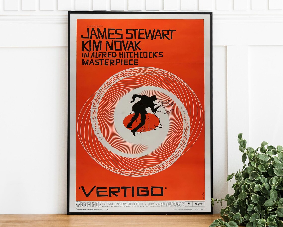 Vertigo James Stewart Kim Novak Hitchcock Spiral Movie Poster