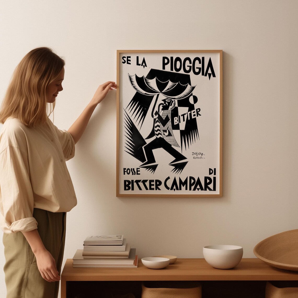 Bitter Campari Umbrella Rain Depero Rovesti Vintage Italian Poster - Image 2