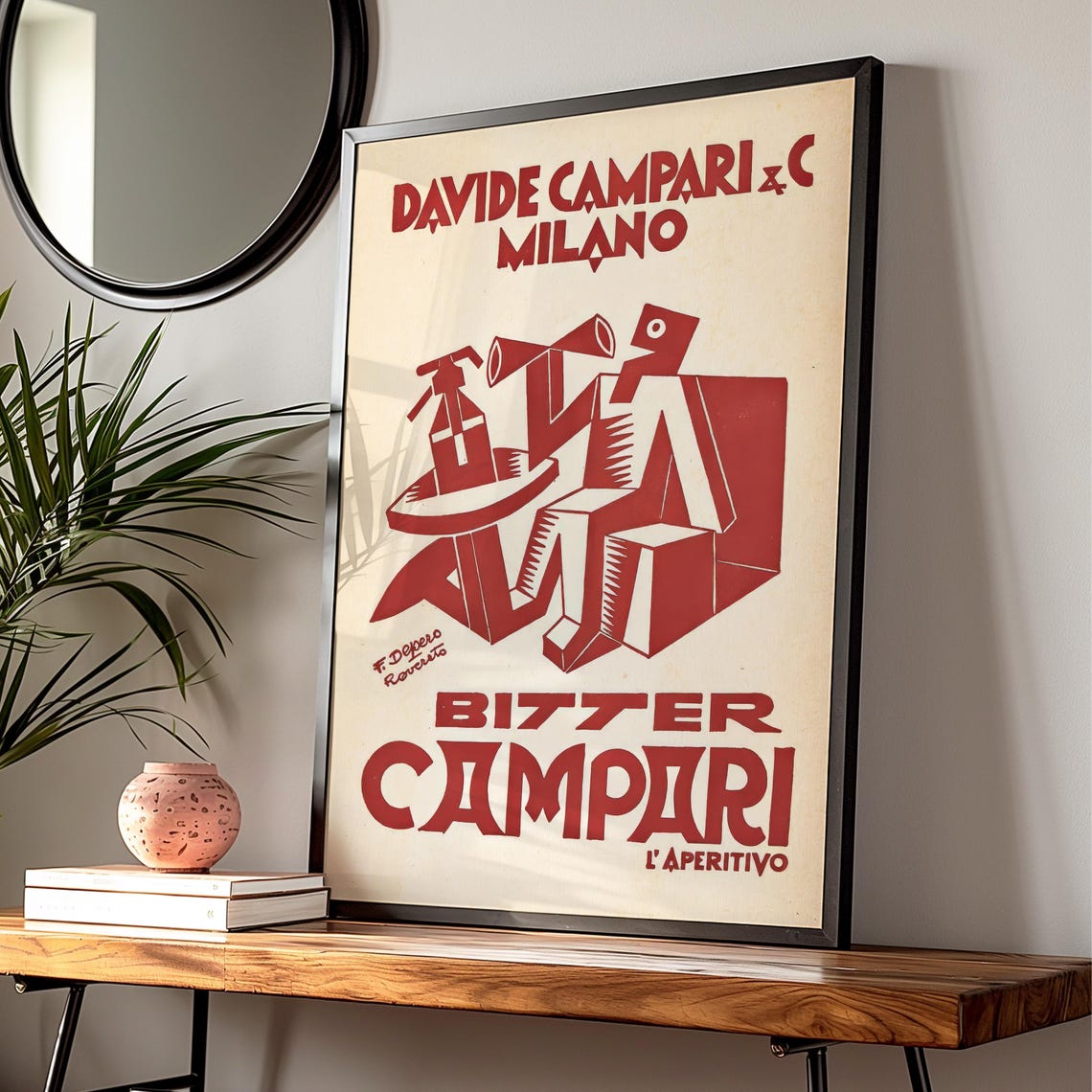 Davide Campari Milano Red Cubist Seated Figure Vintage Italian Poster - Image 2