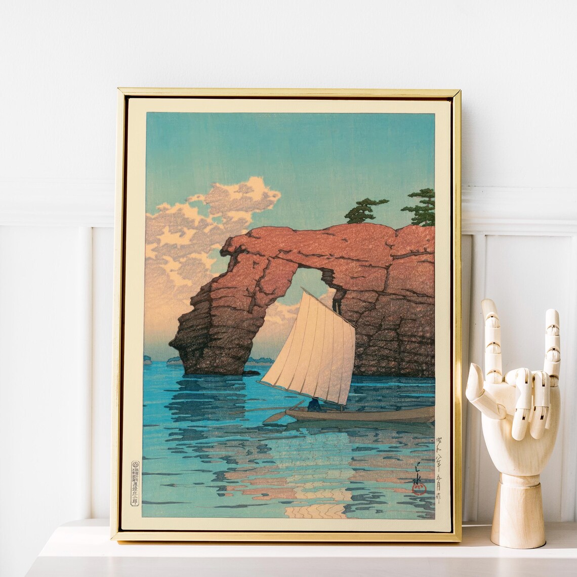 Kawase Hasui Sailboat Red Rock Arch Vintage Japanese Woodblock Print - Image 2