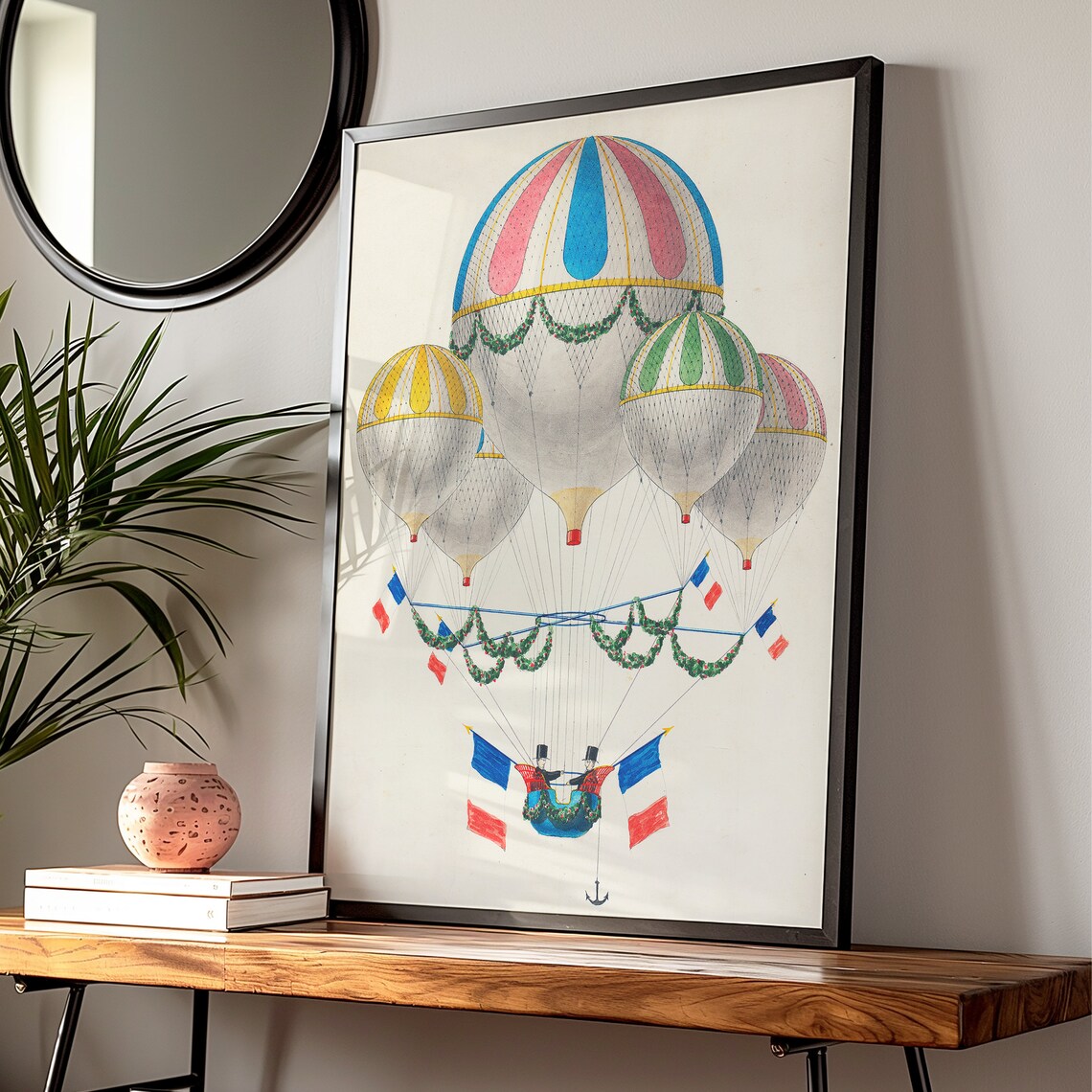 Vintage Hot Air Balloons French Flags Retro Ballooning Art Poster - Image 3