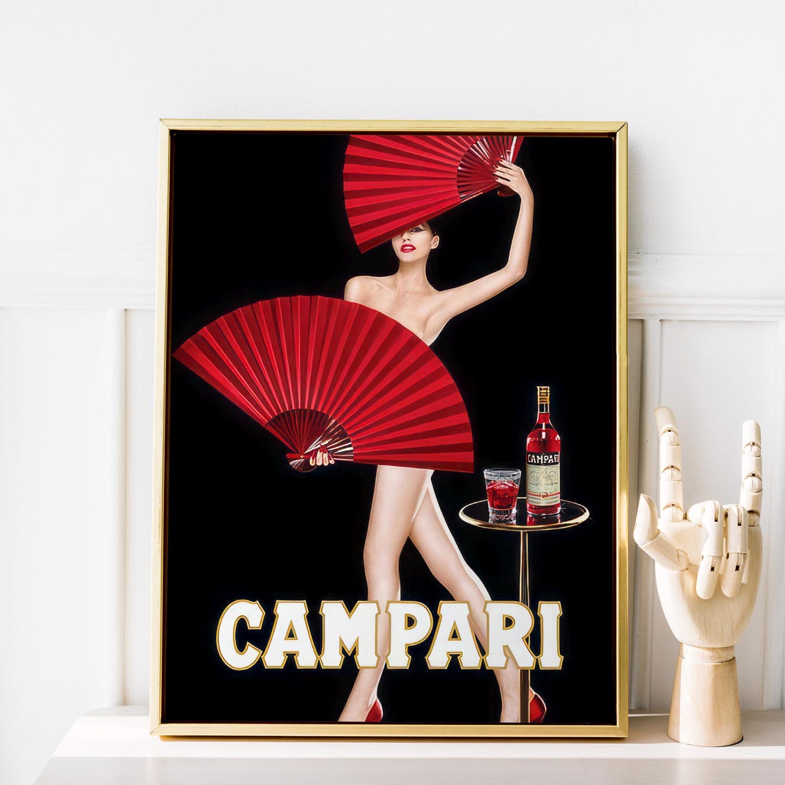 Campari Red Fan Dancer Vintage Italian Advertising Glamour Poster - Image 2