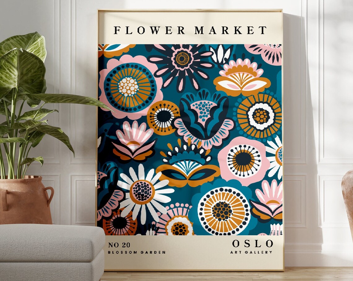 Flower Market Oslo Art Print, Scandinavian Floral