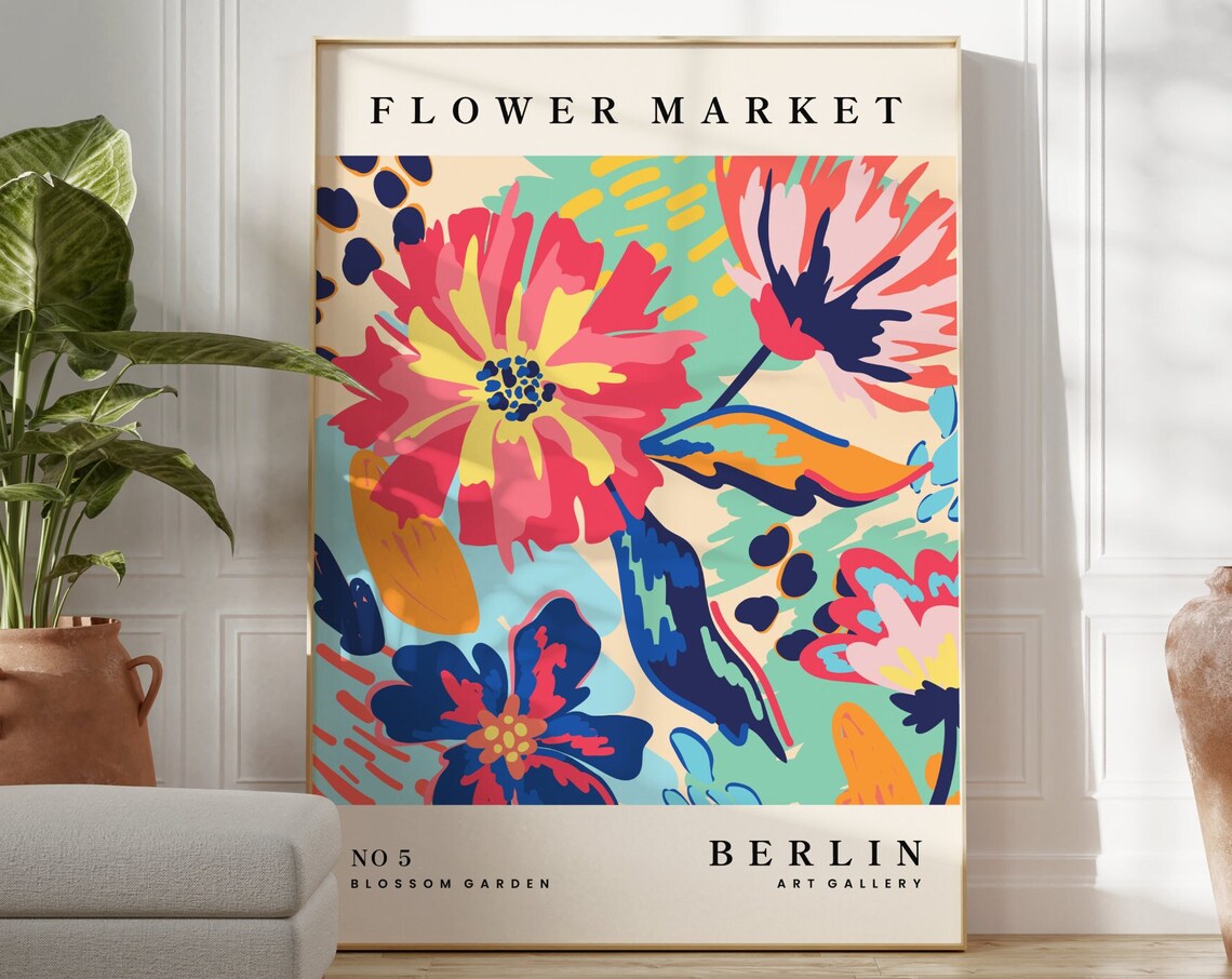 Berlin Flower Market Art Print, Boho Abstract