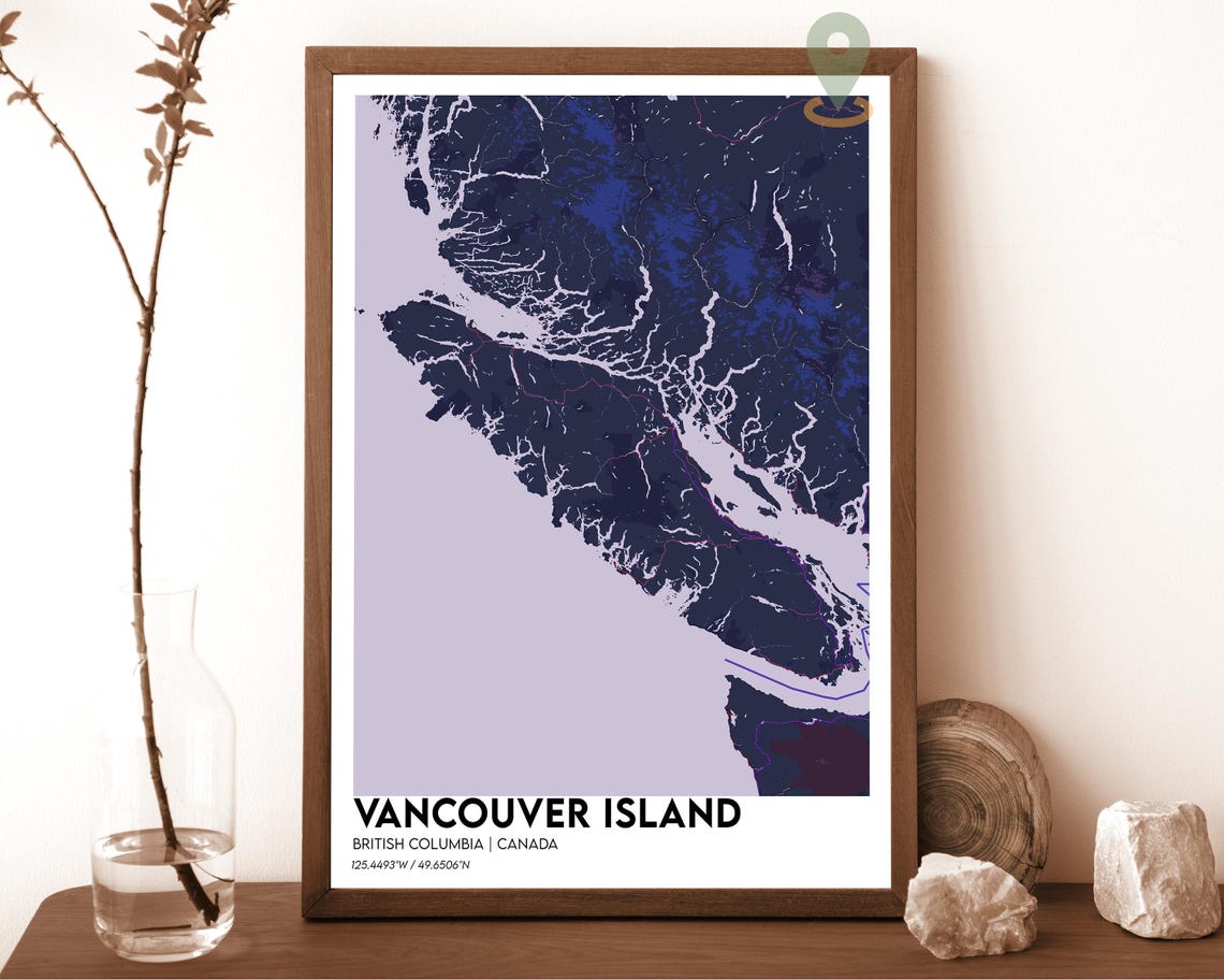 Vancouver Island Canada Map Peach Abstract Topography Poster - Image 2