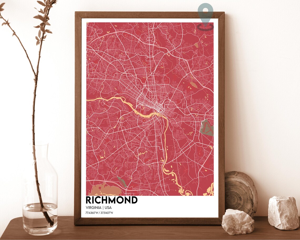 Richmond Virginia Maroon Cream Vintage City Map Home Decor Poster - Image 4