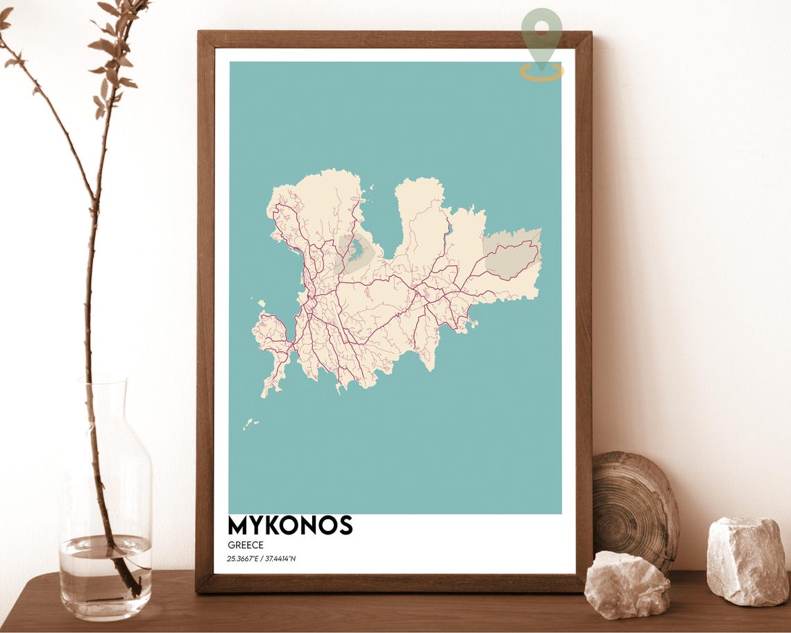 Mykonos Greece Aegean Island Bold Minimalist Mustard Yellow Map Poster - Image 6