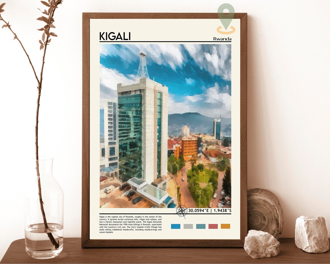 Kigali Rwanda Capital City Skyline Painted Africa City Travel Poster