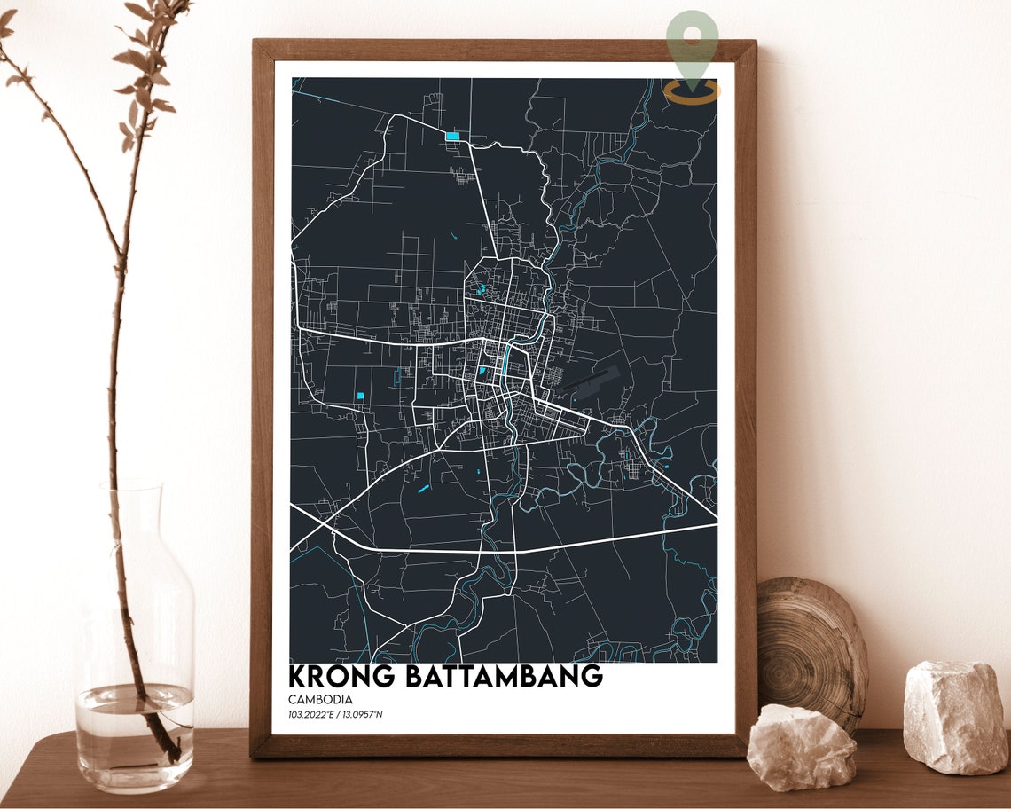Krong Battambang Cambodia Red Bold Minimalist Street Map Poster - Image 6