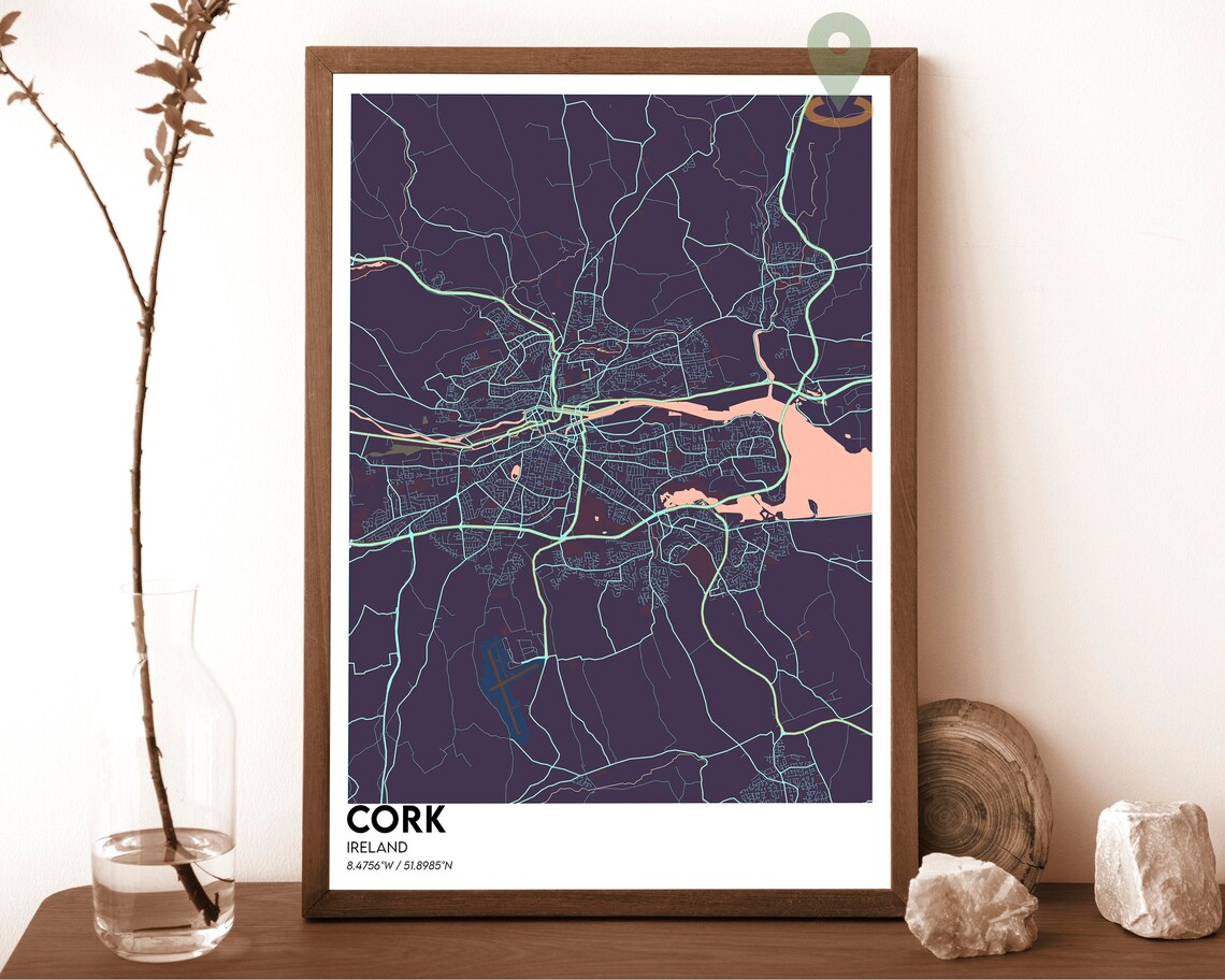 Cork Ireland City Street Map Modern Dark Art Print for Irish Wall Decor - Image 3