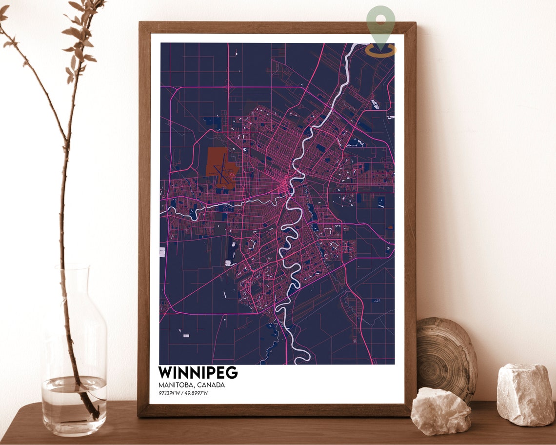 Winnipeg Manitoba Canada Night Street Map Dark Blue Art Poster - Image 2