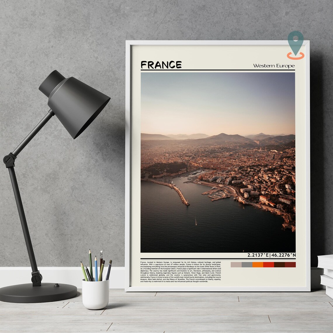France Aerial Coastal City Sunset Harbor Panorama Travel Poster - Image 4