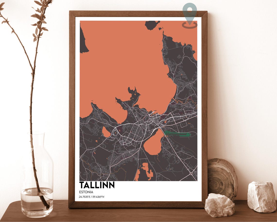 Tallinn Estonia Dark Cyan Modern Gulf City Map Home Decor Poster - Image 5