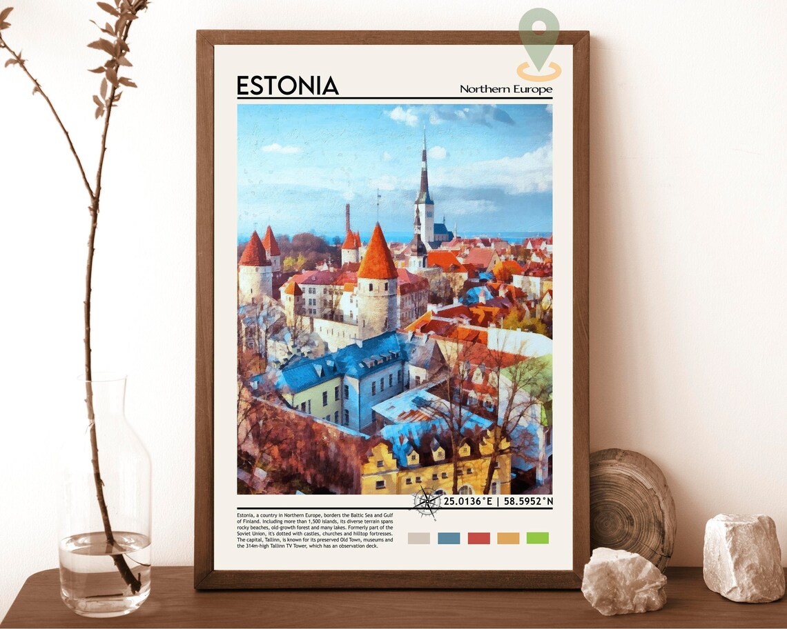 Estonia Northern Europe Tallinn Old Town Rooftops Travel Poster