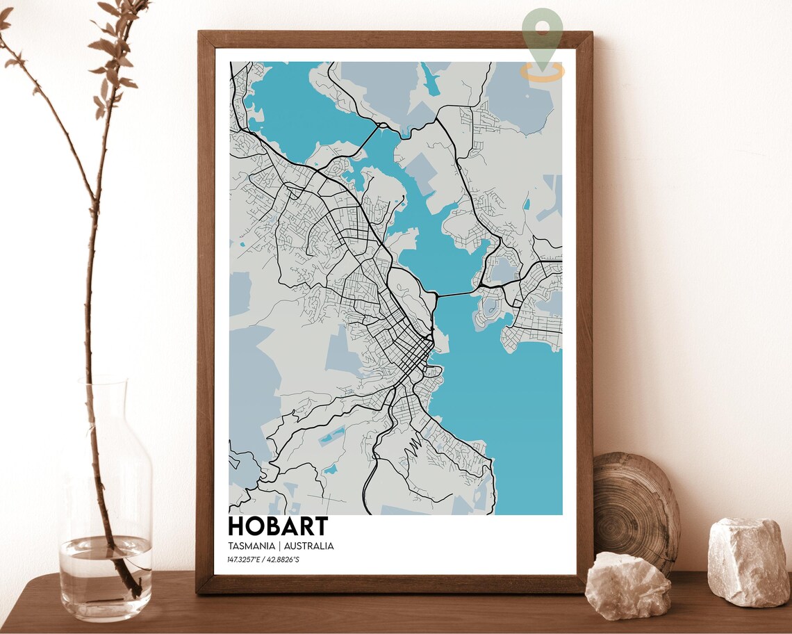 Hobart Tasmania Australia Modern City Map Cream Teal Art Poster - Image 2