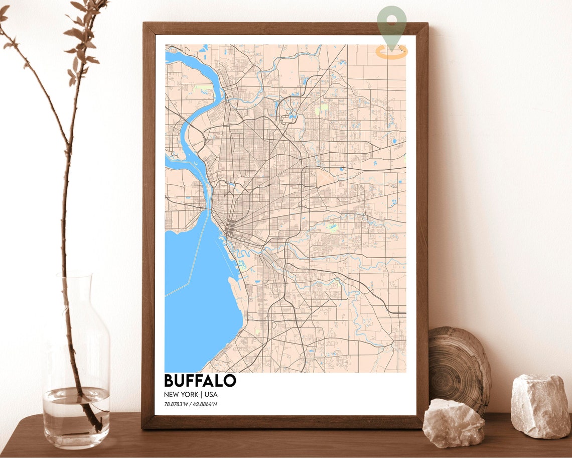 Buffalo New York Navy Yellow Bold City Street Map Design Poster - Image 5