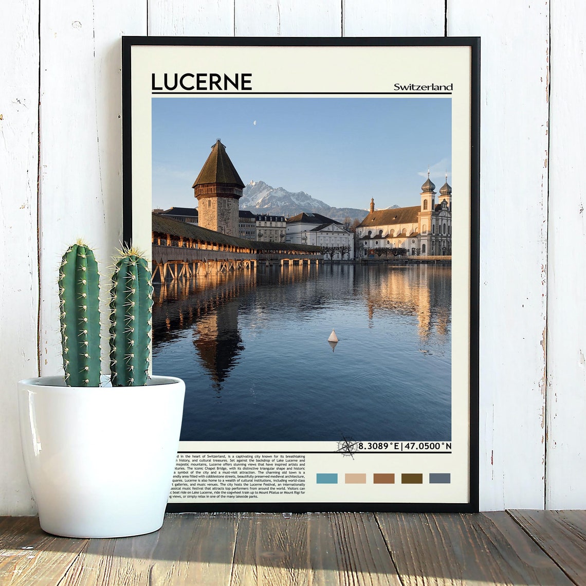 Lucerne Switzerland Historic Chapel Bridge Lake Sunset Poster - Image 5